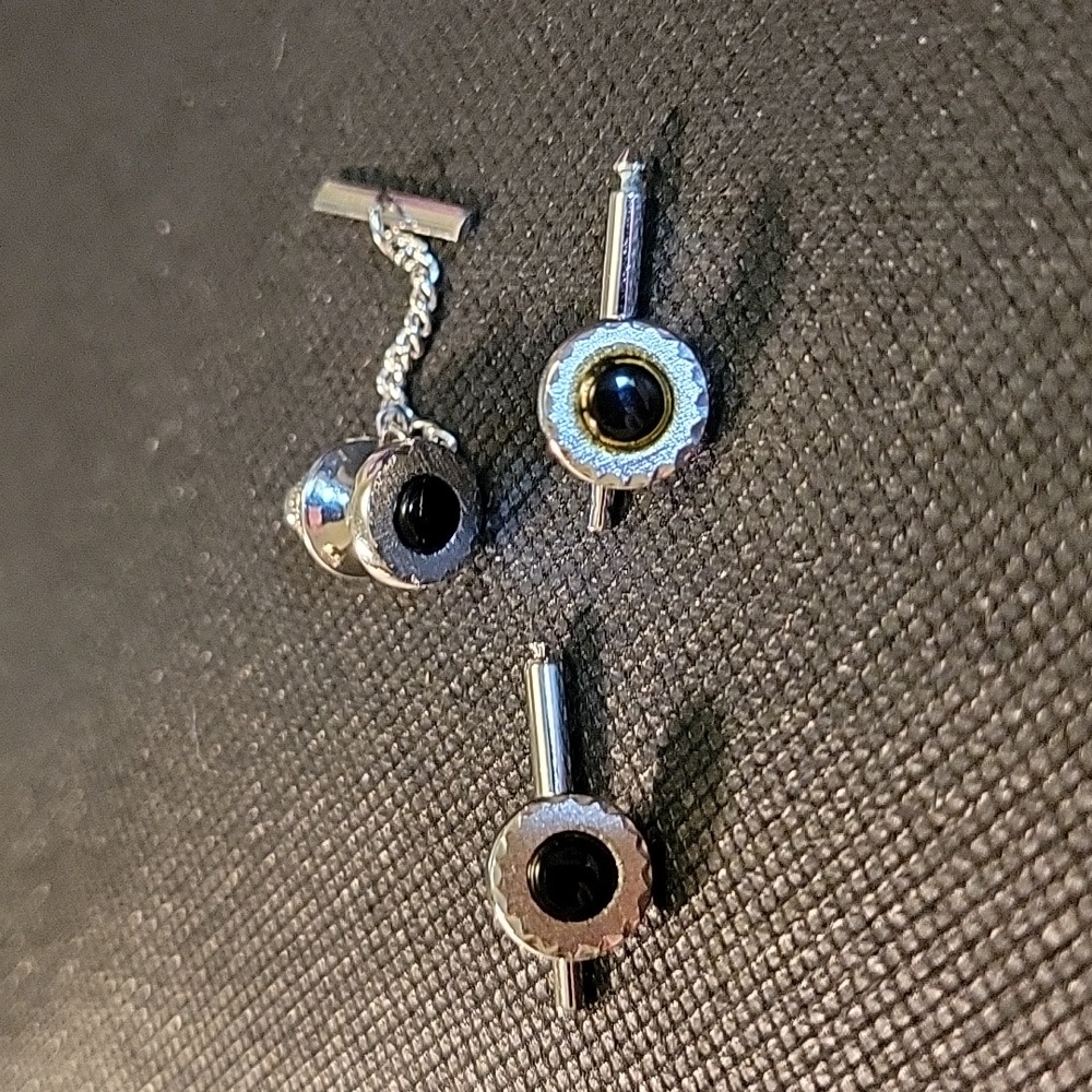 Tie pin and two tux shirt pins